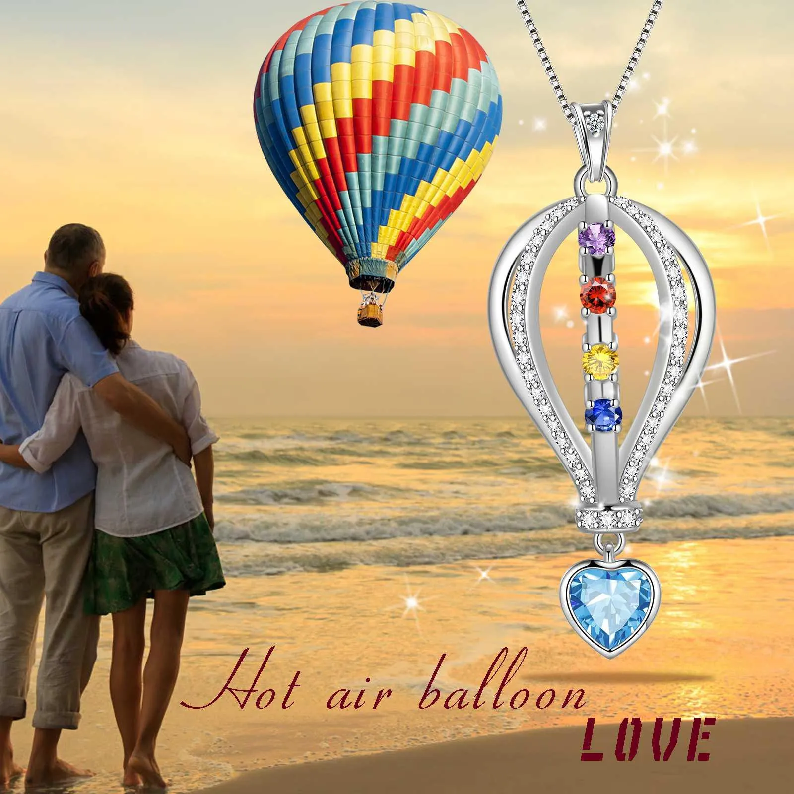 Tokyo Mart Crystal Colorful Hot Air Balloon Heart Pendant Necklace Rainbow Jewelry for LGBT