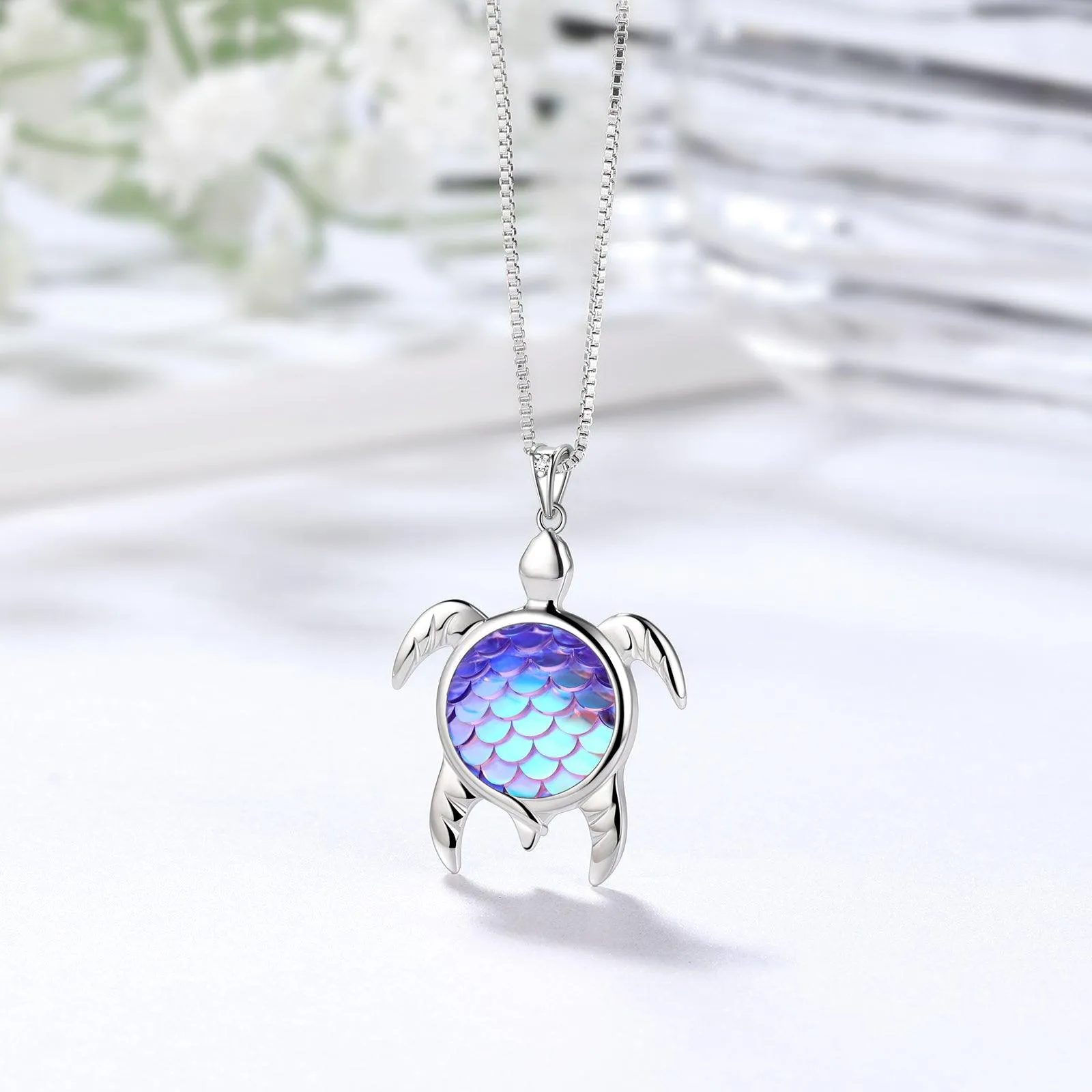 Tokyo Mart Turtle Pendant Charm Necklace Gradient Blue Women Girls Jewelry Birthday Gift