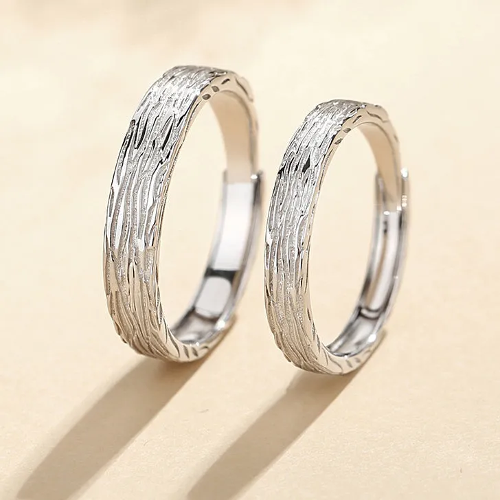 Trees Lines Design Silver Couple Ring