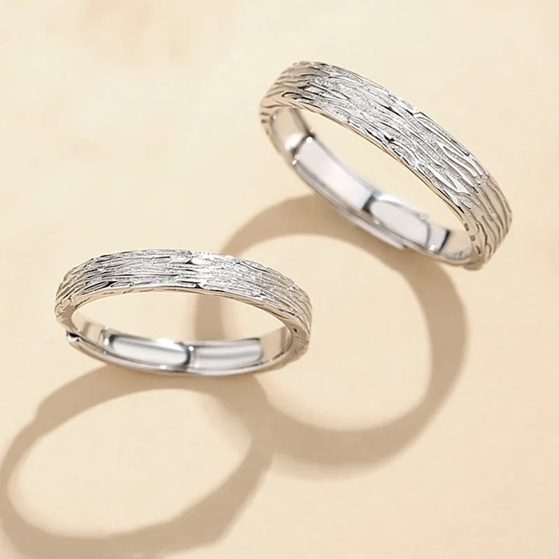 Trees Lines Design Silver Couple Ring