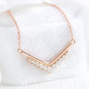 V Shaped Diamond Necklace in 14k Gold Tiara Drop Pendant