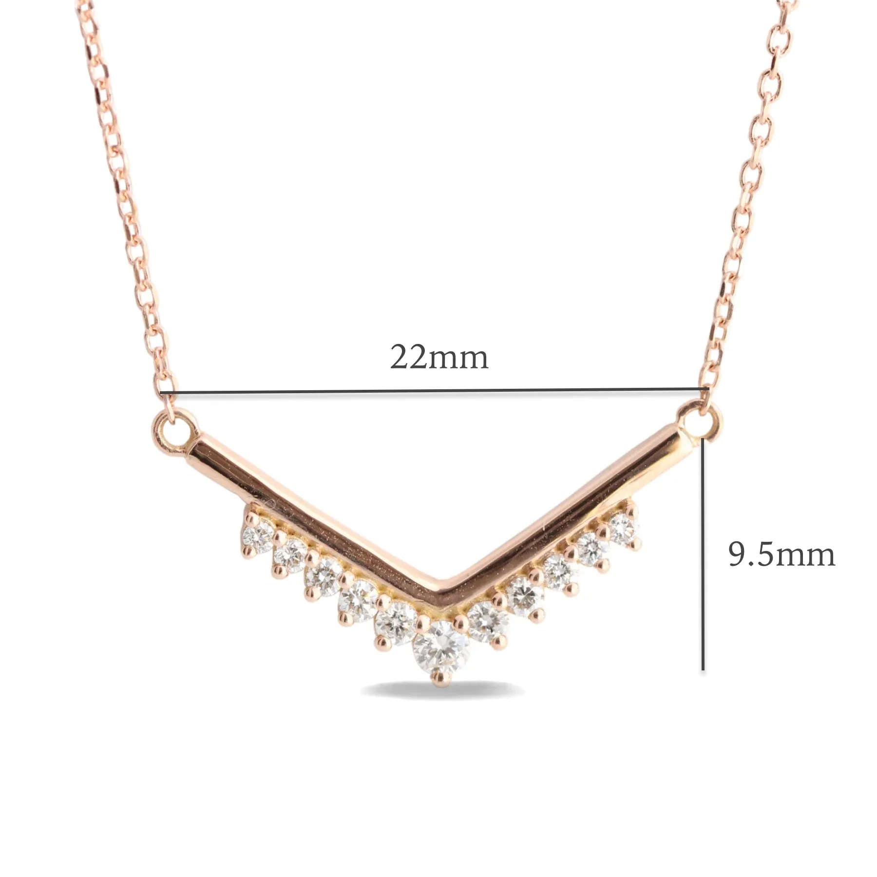 V Shaped Diamond Necklace in 14k Gold Tiara Drop Pendant