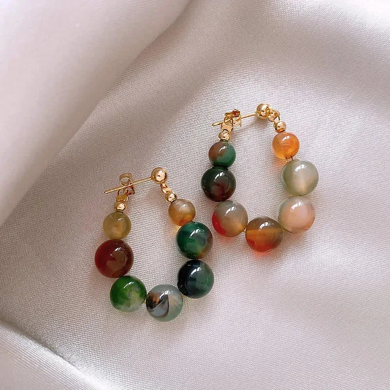 VAIGE Colorful Resin Beaded Drop Earrings with Copper Alloy Accents - Elegant Fashion Jewelry