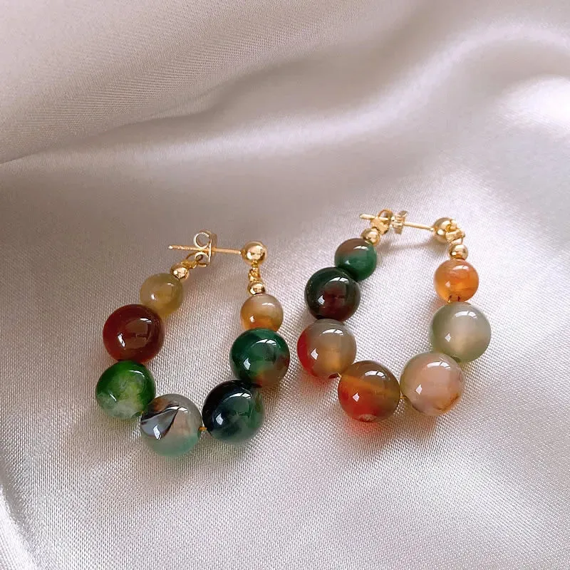 VAIGE Colorful Resin Beaded Drop Earrings with Copper Alloy Accents - Elegant Fashion Jewelry