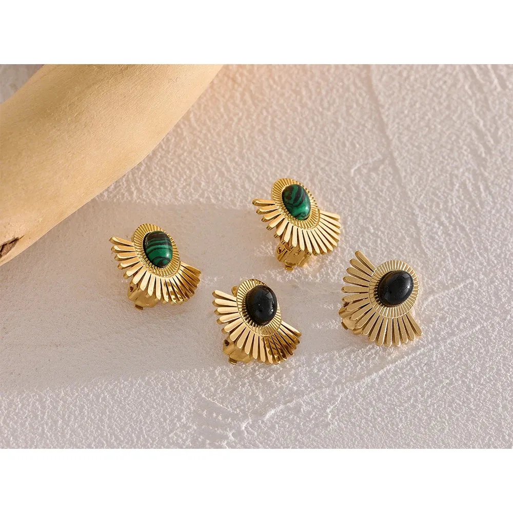 VAIGE Elegant Black and Green Sunflower Gold Earrings in Stainless Steel