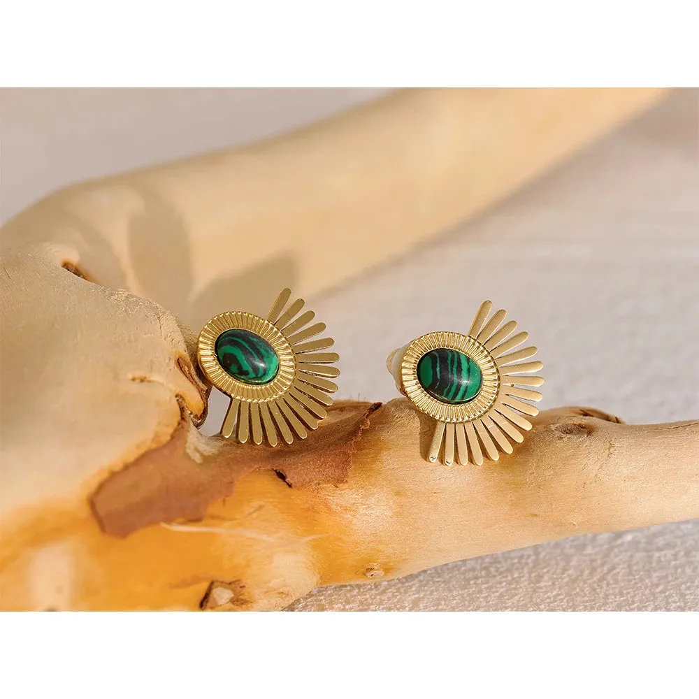 VAIGE Elegant Black and Green Sunflower Gold Earrings in Stainless Steel