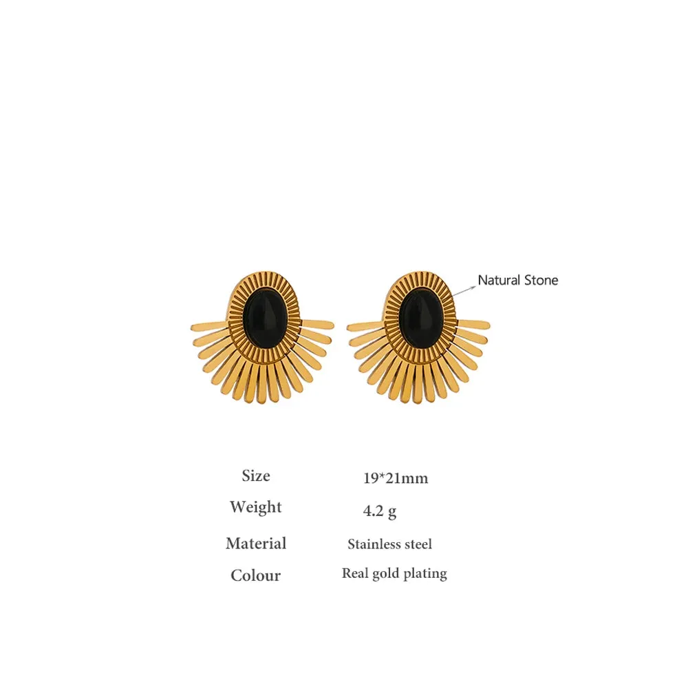 VAIGE Elegant Black and Green Sunflower Gold Earrings in Stainless Steel