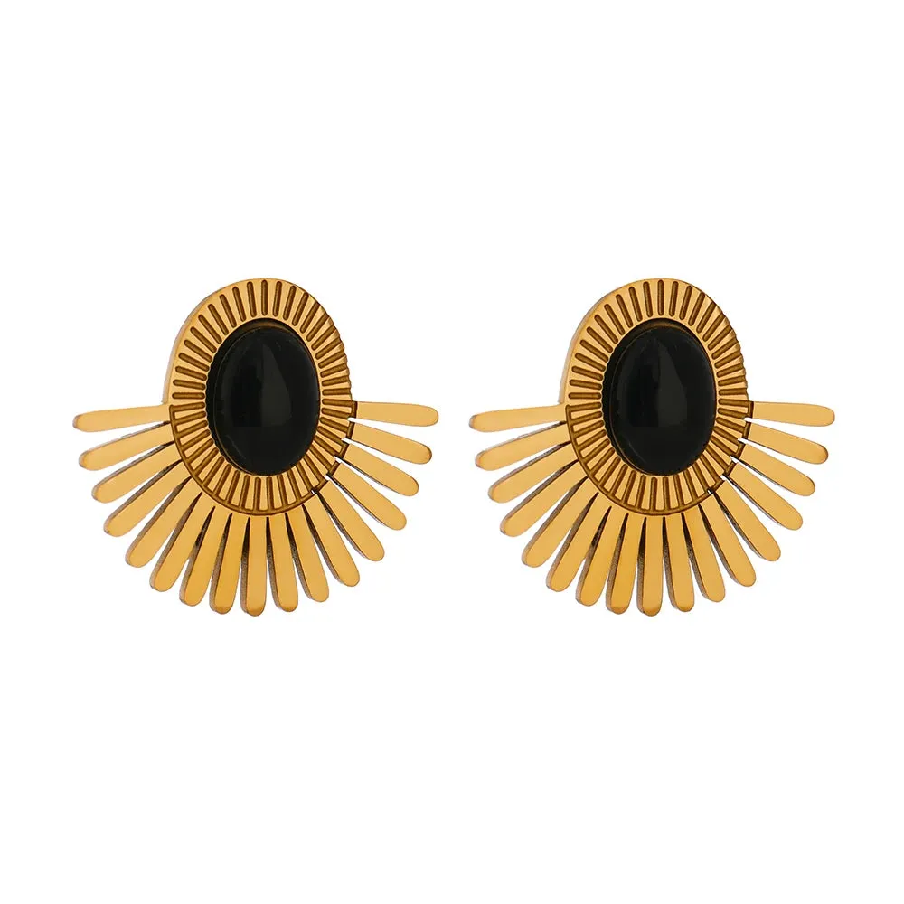 VAIGE Elegant Black and Green Sunflower Gold Earrings in Stainless Steel