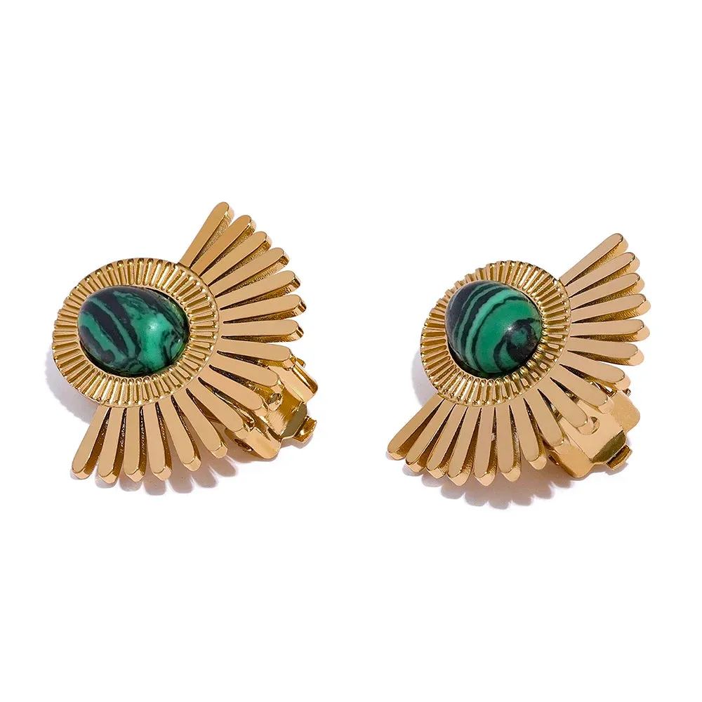 VAIGE Elegant Black and Green Sunflower Gold Earrings in Stainless Steel