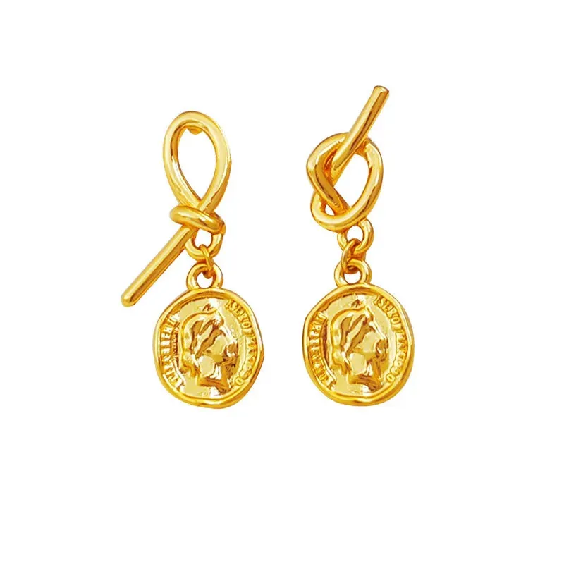 VAIGE Elegant Geometric Gold Coin Drop Earrings in Silver