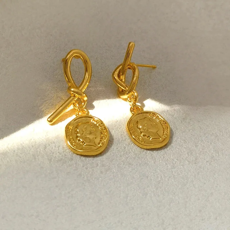 VAIGE Elegant Geometric Gold Coin Drop Earrings in Silver