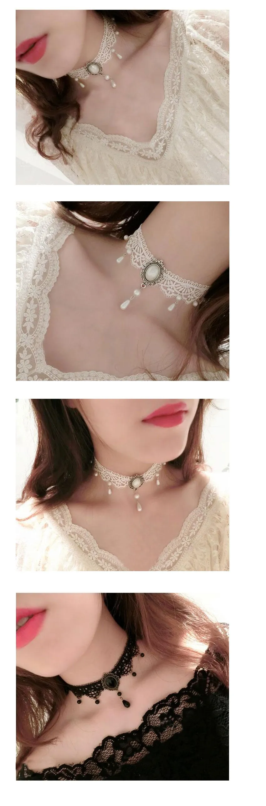 VenusFox Vintage White Black Lace Choker