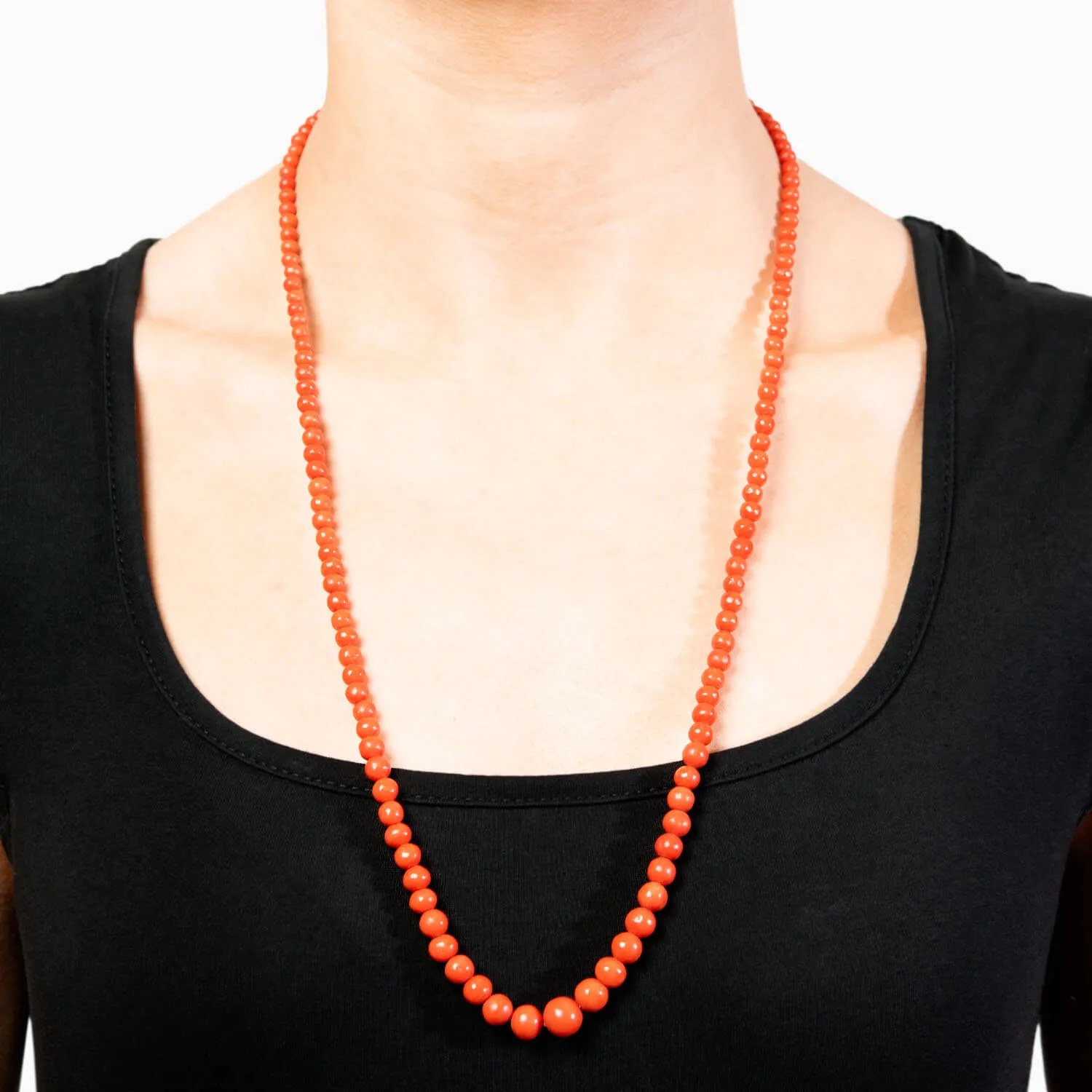 Victorian 10k Graduated Coral Bead Necklace