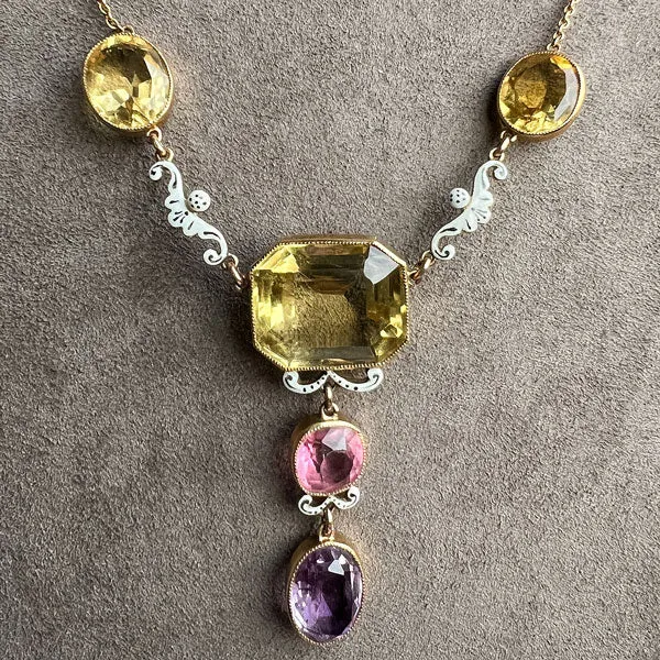 Victorian Citrine, Tourmaline, Amethyst & Enamel Necklace