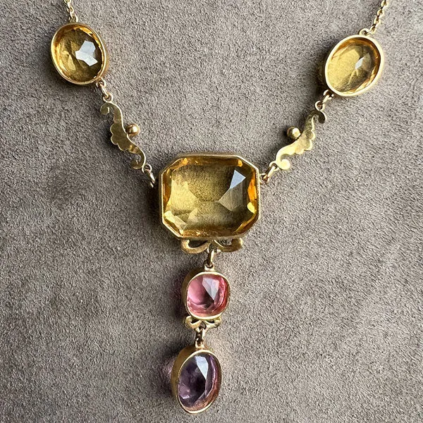 Victorian Citrine, Tourmaline, Amethyst & Enamel Necklace