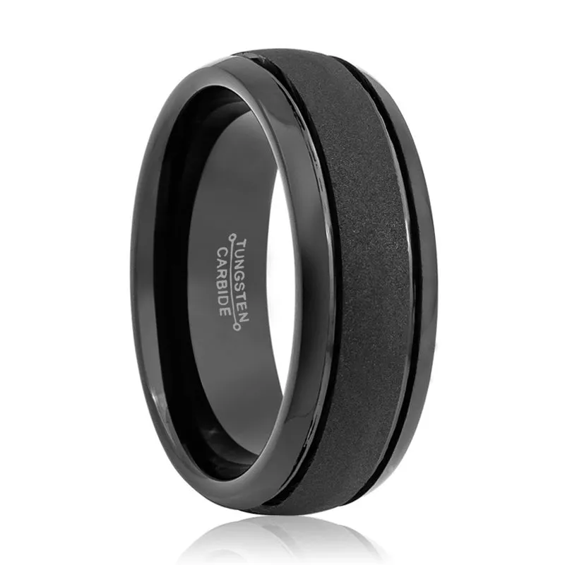 VORTEX | Black Tungsten Ring, Sandstone Finish, Domed