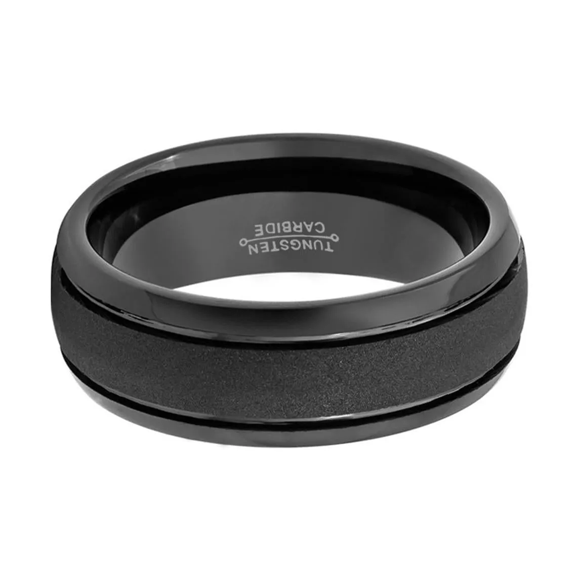 VORTEX | Black Tungsten Ring, Sandstone Finish, Domed