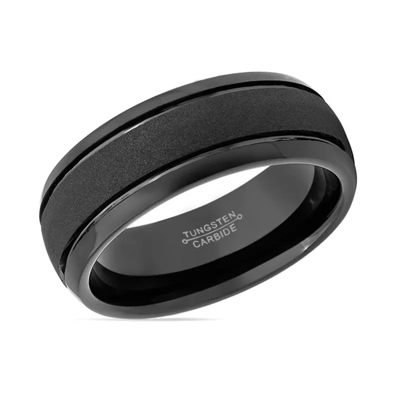 VORTEX | Black Tungsten Ring, Sandstone Finish, Domed