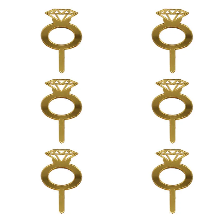 Wedding Rings Cupcake Topper Golden 6Pcs Pack