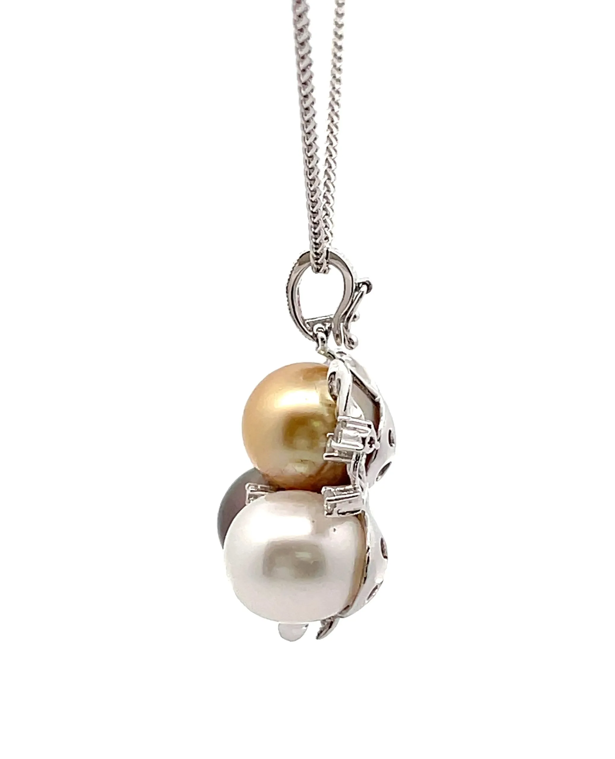 White Gold Tri Color Pearl Necklace