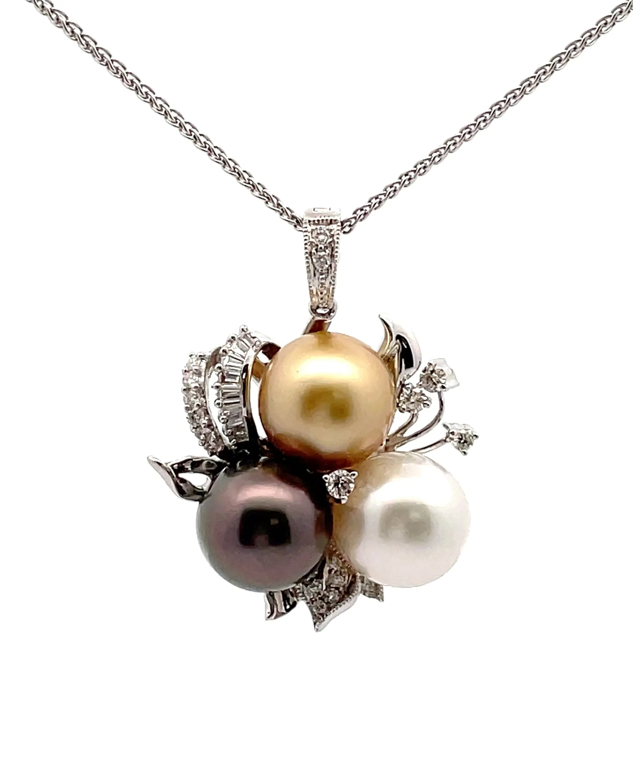 White Gold Tri Color Pearl Necklace