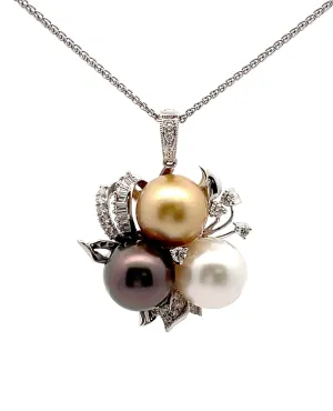 White Gold Tri Color Pearl Necklace