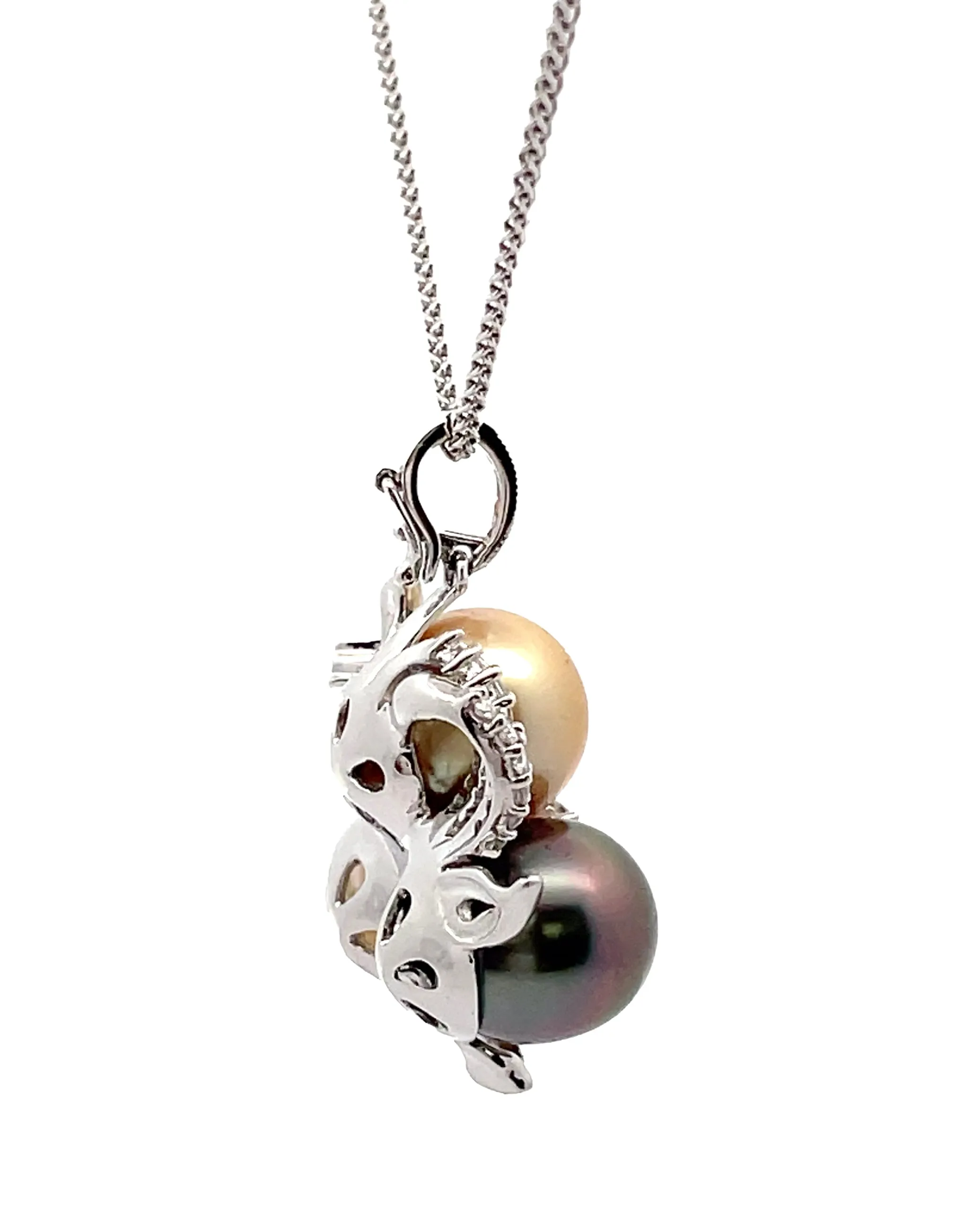 White Gold Tri Color Pearl Necklace