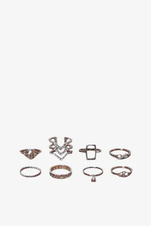 Women Silver Embellished Ring Set (7 Piece)