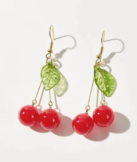 Y2K - Red cherry or pearl white dangle earrings | fruits dangle earrings | y2k statement earrings | cute kawaii earrings| burgundy red cherry