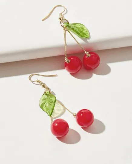 Y2K - Red cherry or pearl white dangle earrings | fruits dangle earrings | y2k statement earrings | cute kawaii earrings| burgundy red cherry