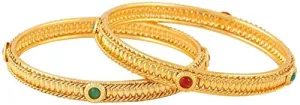 Yellow Chimes 2 PCS Exclusive Delicate Plain Antique Gold Plated Traditional Bangles For Women AND Girls (2.4)