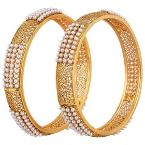 Yellow Chimes Pair of 2 Exclusive Broad Hand Crafted Pearl Antique Designer Traditional Bangles for Women